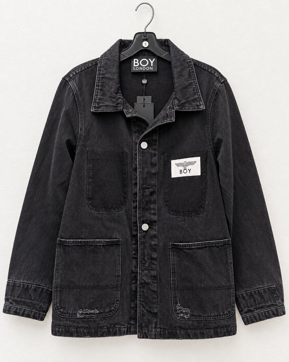 BOY London BOY Is Love Black Denim Shirt Jacket Eagle Heart Back Patch S NWT